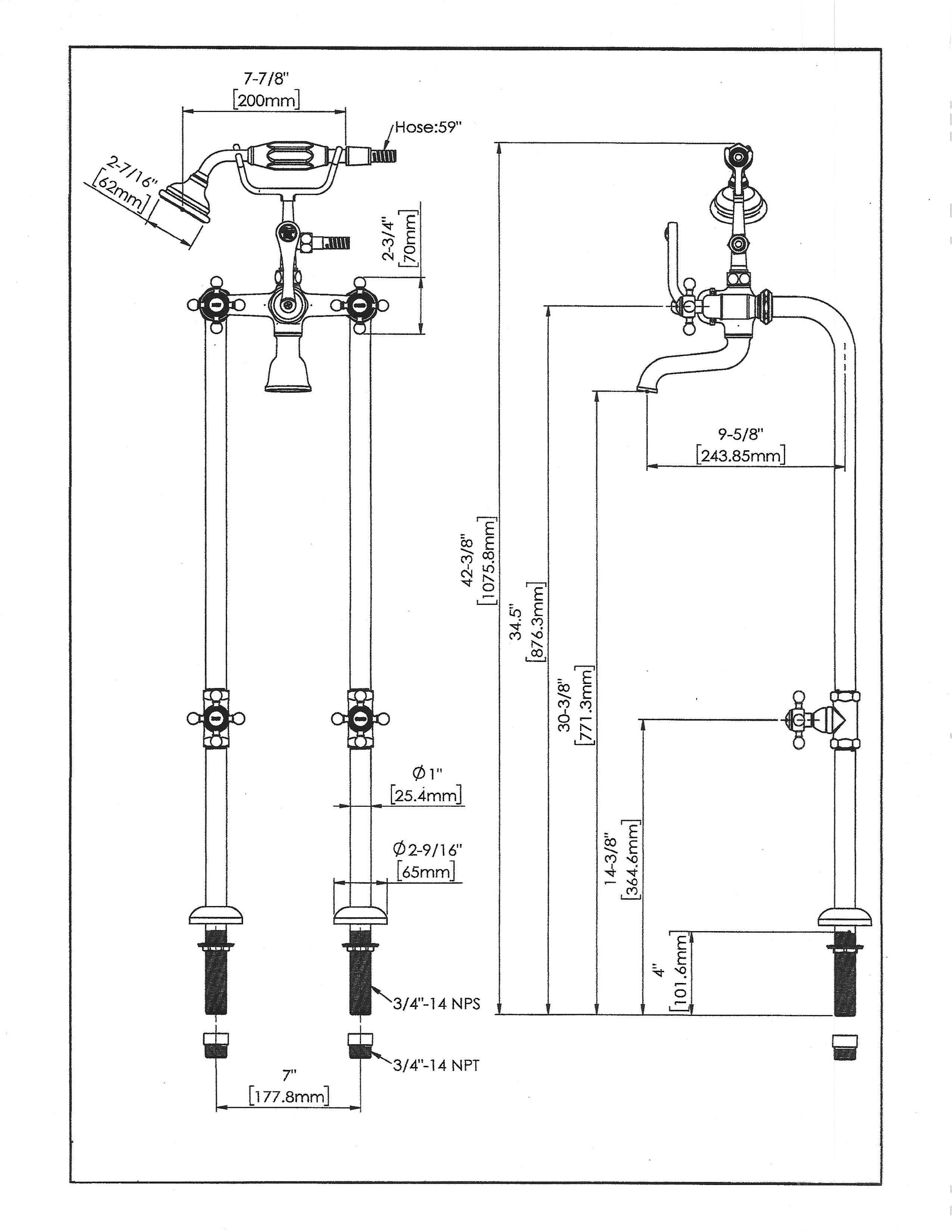 HRLBrass Free Standing Tub Filler
