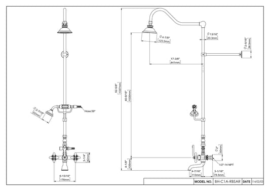HRLBrass Exposed Shower/Tub Combo