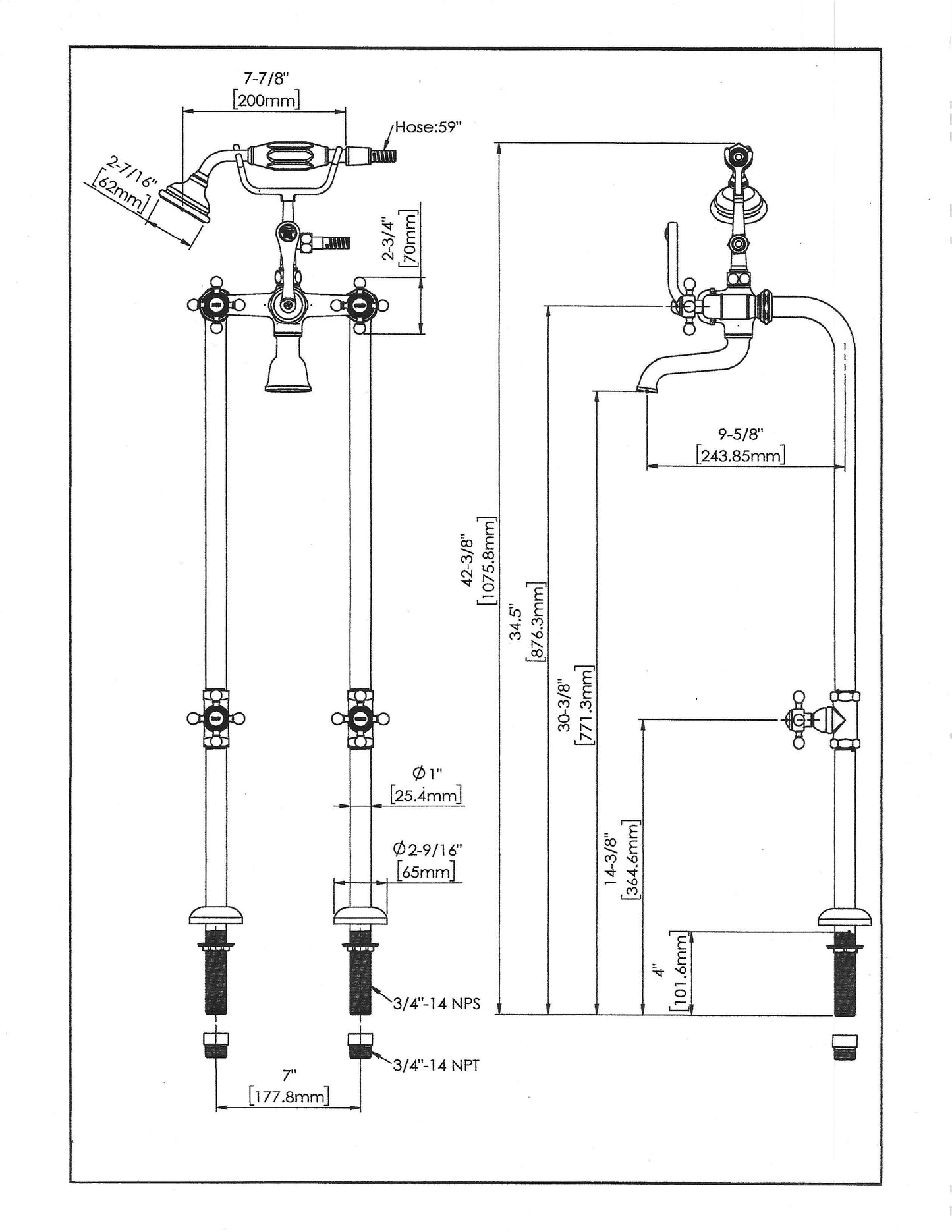 HRLBrass Free Standing Tub Filler